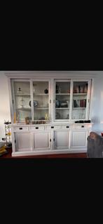 Landelijke buffetkast / vitrinekast – massief hout – wit, Ophalen, 200 cm of meer, Zo goed als nieuw, 200 cm of meer