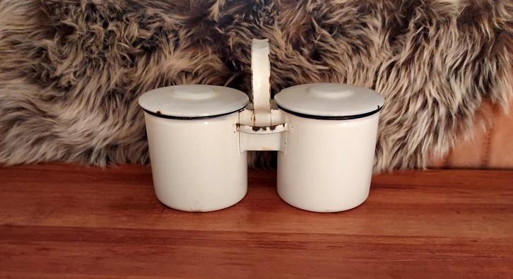 Emaille etensbakjes wit met kobalt blauwe rand, Antiek en Kunst, Antiek | Emaille, Ophalen of Verzenden