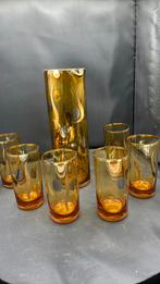 Boheems mondgeblazen karaf met 6 glazen. Hollywood Regency, Ophalen of Verzenden