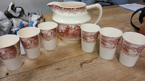 Maastricht decor(boerenhoeve) Melkkan met 6 bekers, Antiek en Kunst, Antiek | Servies compleet, Ophalen of Verzenden