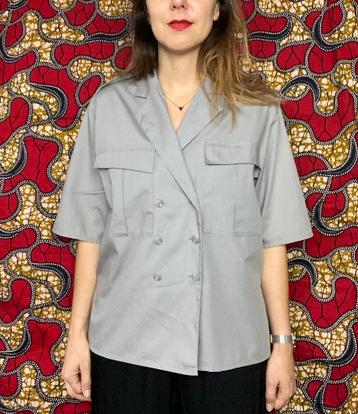 Vintage grijze blouse / overhemd / blazer - 38 / M / medium