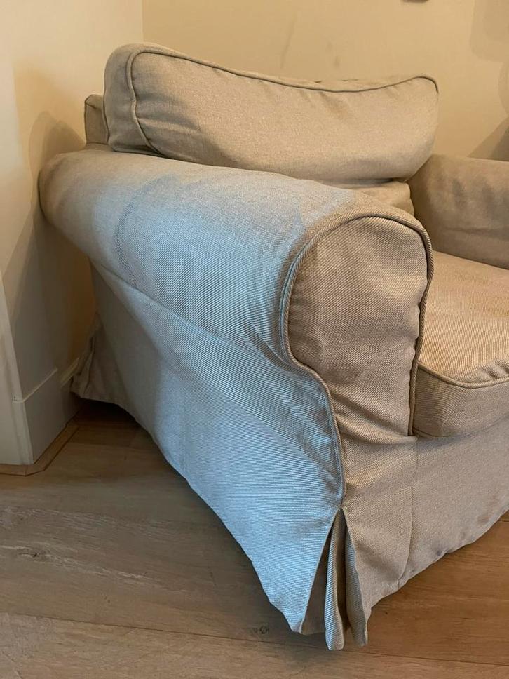 Ektorp fauteuil IKEA stof beige, Huis en Inrichting, Fauteuils, Gebruikt, Stof, 75 tot 100 cm, Ophalen