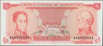 Venezuela 5 bolivares 1989 aUNC p.70b (# 686) beschikbaar voor biedingen
