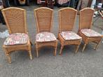 4 rieten stoelen met zitkussen, Huis en Inrichting, Stoelen, Ophalen, Bruin, Riet met zitkussen, Zo goed als nieuw