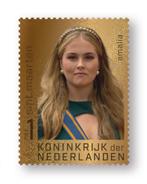 Adv4 gouden postzegel amalia 21 jaar, Ophalen of Verzenden, Zo goed als nieuw, Kaart, Foto of Prent