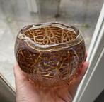 Amberkleurige craquelé vaas/kaarshouder, Overige kleuren, Ophalen of Verzenden, Minder dan 50 cm, Glas