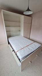 Ruimte besparende uitklapbare bedkast voor 2 personen, Wit, Tweepersoons, Zo goed als nieuw, Modern