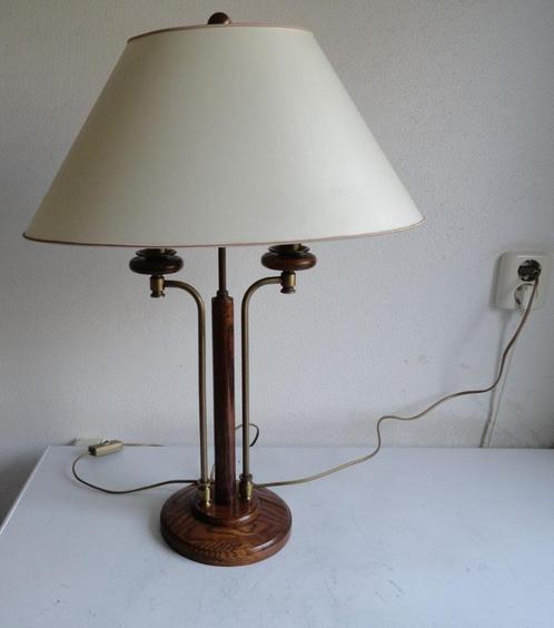 Schemerlamp, tafellamp met ovalen lampenkap, Huis en Inrichting, Lampen | Tafellampen, Gebruikt, Minder dan 50 cm, Hout, Metaal