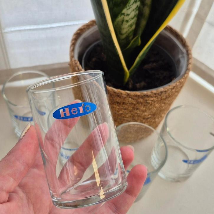 Set van 5 Hero sapglaasjes, Verzamelen, Glas en Borrelglaasjes, Zo goed als nieuw, Overige typen, Ophalen of Verzenden