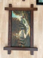 Klassiek Schilderij Hert in Boslandschap met Houten Lijstje, Antiek en Kunst, Ophalen