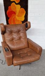 Vintage audiofauteuil James Bond leder jaren 60, Gebruikt, 75 tot 100 cm, Metaal, Fauteuil