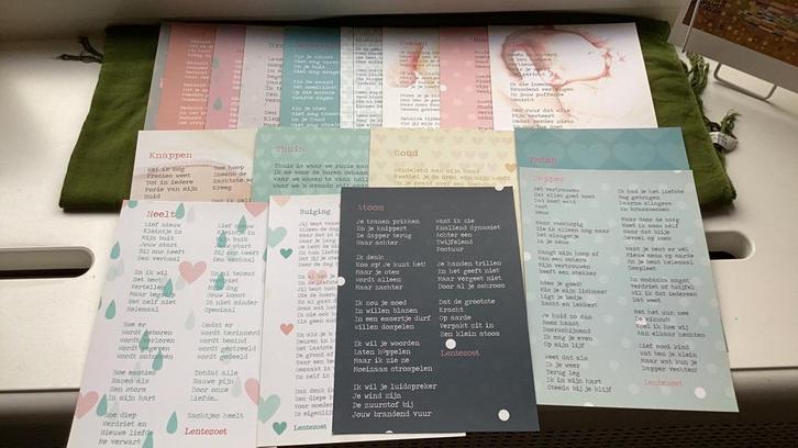 Lentezoet.Gedichtenkaarten.19x.Goud, thuis, knappen, gloed, Boeken, Gedichten en Poëzie, Zo goed als nieuw, Ophalen of Verzenden