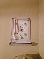 Roze emaille gebloemde Japy lepelrek met roze lepels, Antiek en Kunst, Antiek | Emaille, Ophalen of Verzenden
