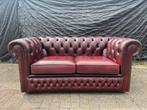 Chesterfield 2 Zits bank antiek rood  GRATIS BEZORGD!, Ophalen of Verzenden, Gebruikt, 75 tot 100 cm, Leer