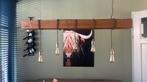 Mooie hanglamp met massief houten balk, Huis en Inrichting, Lampen | Hanglampen, Ophalen, Zo goed als nieuw
