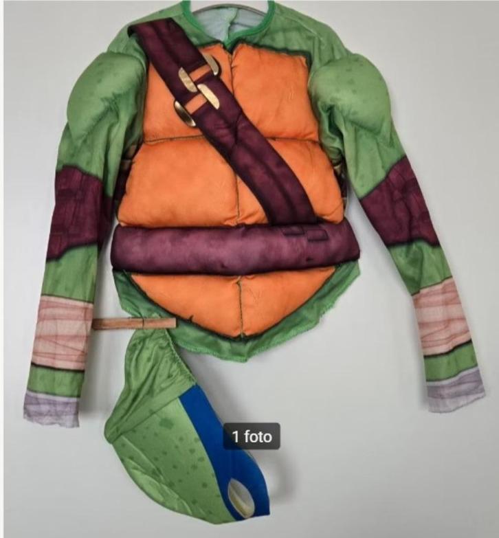 Gespierd Ninja Turtles top + masker + schild mt 98 / 110, Kinderen en Baby's, Carnavalskleding en Verkleedspullen, Nieuw, Jongen