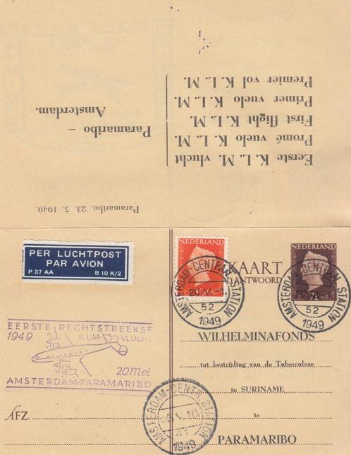 Nederland LP briefkaart KLM vlucht A'dam-Paramaribo 1949, Postzegels en Munten, Brieven en Enveloppen | Nederland, Briefkaart