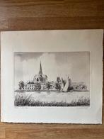 Pentekening van de IJssel met kerk Kampen, Wieringa, Antiek en Kunst, Ophalen of Verzenden