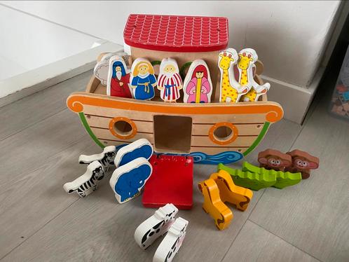 Houten Ark van Noach met veel dieren!, Kinderen en Baby's, Speelgoed | Houten speelgoed, Gebruikt, Overige typen, Ophalen of Verzenden