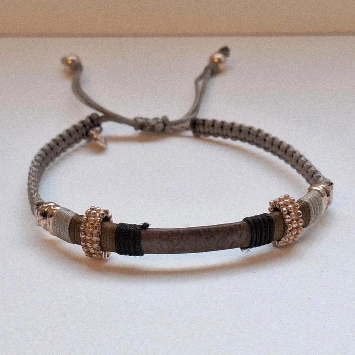 Barong barong Zilveren armband zilver bracelet rosegoud leer, Sieraden, Tassen en Uiterlijk, Armbanden, Zo goed als nieuw, Zilver