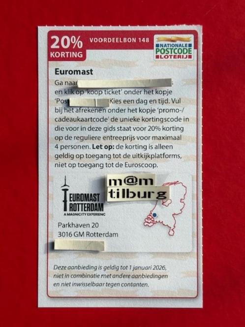 Voordeelbon 148 Euromast 20% korting voor max 4 personen, Tickets en Kaartjes, Kortingen en Cadeaubonnen, Drie personen of meer