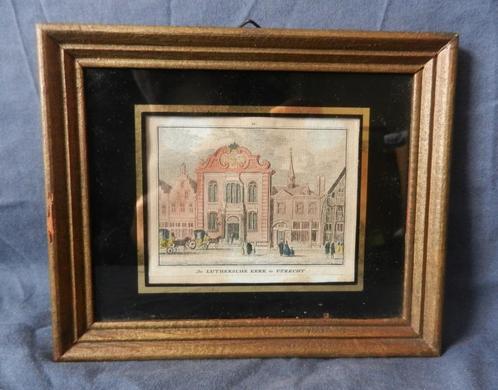 Ingekleurde gravure De Luthersche Kerk te Utrecht ca. 1750, Antiek en Kunst, Kunst | Etsen en Gravures, Ophalen of Verzenden