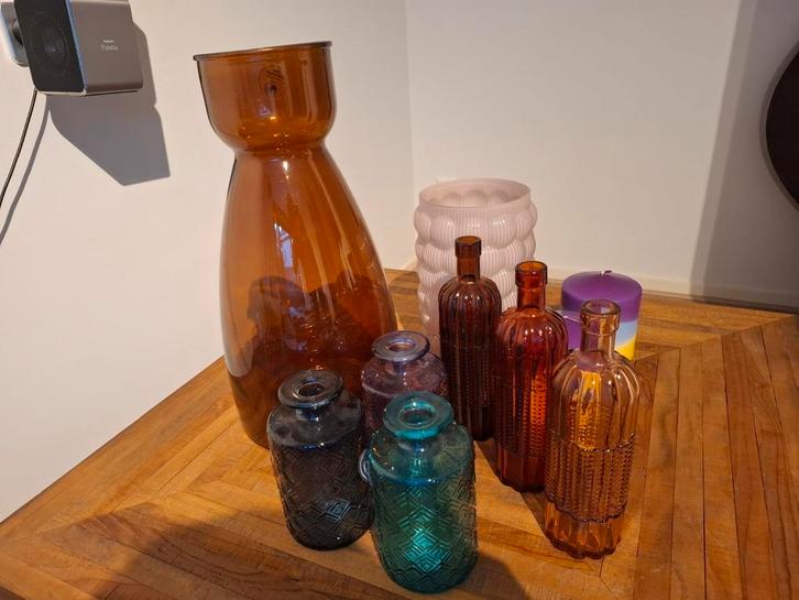 Diverse potten en vazen o.a. blauw, oranje, roze, bruin, Huis en Inrichting, Woonaccessoires | Vazen, Zo goed als nieuw, Overige kleuren