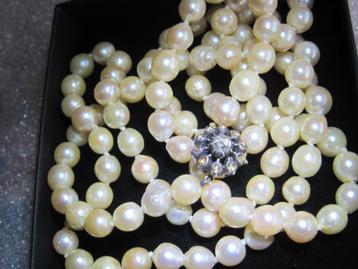 Vintage cultivé parel sautoir diamant slot goud/zilver 90 cm beschikbaar voor biedingen