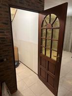 Bruin houten binnen deur met geel glas, Doe-het-zelf en Verbouw, Deuren en Horren, 80 tot 100 cm, Gebruikt, Hout, Ophalen