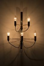 Messing wandlampen met vijf lichtpunten, Gebruikt, Vintage, Ophalen of Verzenden, Metaal