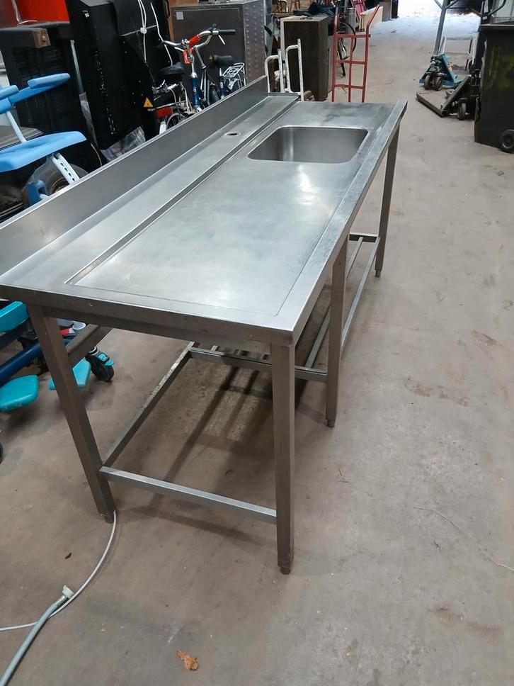 RVS Spoeltafel / Werktafel - 210x75x90 cm, Huis en Inrichting, Keuken | Keukenelementen, Gebruikt, Ophalen
