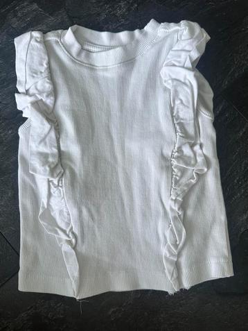 Wit mouwloos shirtje met volant – maat 98/104 beschikbaar voor biedingen