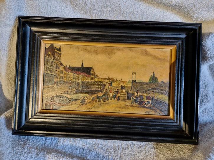 Schilderij oude kanaal en sluis Maastricht., Antiek en Kunst, Kunst | Schilderijen | Klassiek, Ophalen of Verzenden