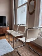 3x vintage buisframe stoelen wit leer, Huis en Inrichting, Stoelen, Drie, Leer, Wit, Ophalen