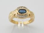 18 karaat Gouden Ring Damesring met 10 Diamanten en Saffier, Jw, Nieuw, Ophalen of Verzenden, 17 tot 18