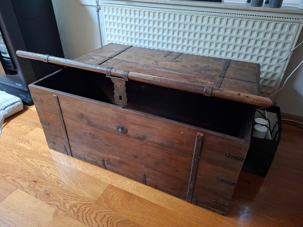 Teak houten dekenkist/salontafel l.b.h. 110-80-45 cm., Huis en Inrichting, Tafels | Salontafels, Gebruikt, 100 tot 150 cm, Minder dan 50 cm