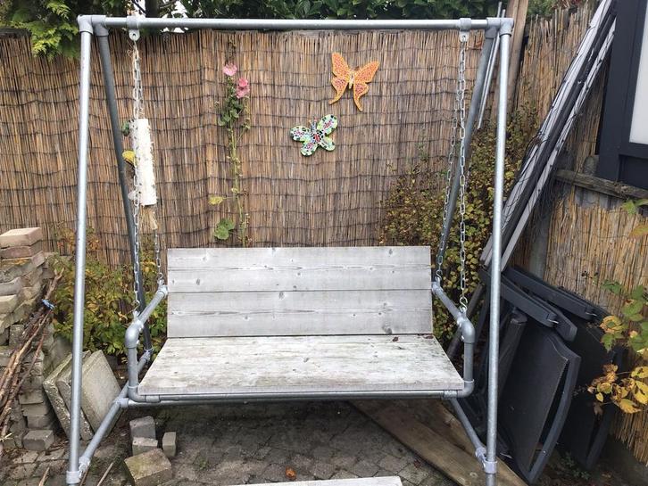 Schommelbank, steigerhout en -buis, Tuin en Terras, Tuinbanken, Gebruikt, Overige materialen, Schommelbank, Ophalen