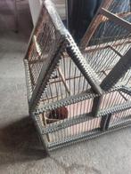 Antieke houten tramp art vogelkooi, Ophalen, Gebruikt, Vogelkooi, X