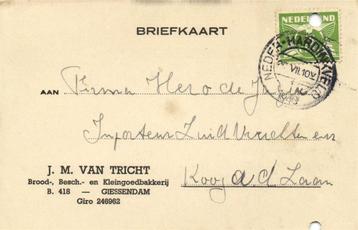 J.M. van Tricht, Giessendam - 07.1940 - briefkaart beschikbaar voor biedingen