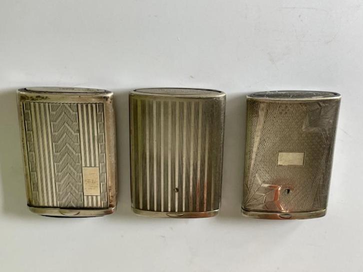 3 x antieke verzilverde luciferhouder / zwavelstokje houder, Antiek en Kunst, Antiek | Goud en Zilver, Zilver, Ophalen