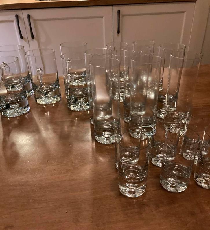 Krosno ? 15 glazen met luchtbel er in, Antiek en Kunst, Antiek | Glas en Kristal, Ophalen of Verzenden