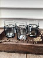 IB Laursen waxinehouder glas met zwart draadmetaal theelicht, Huis en Inrichting, Ophalen, Overige materialen, Zwart, Zo goed als nieuw