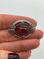 A593 Prachtige zilveren broche barnsteen, Sieraden, Tassen en Uiterlijk, Broches, 4 tot 7 cm, Ophalen of Verzenden, X, Met edelsteen