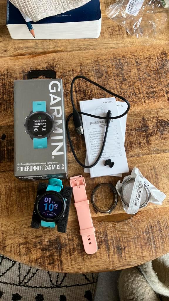 Garmin Forerunner 245 music zgan, Sieraden, Tassen en Uiterlijk, Sporthorloges, Zo goed als nieuw, Android, Blauw, GPS, Waterdicht