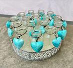 Schaal met vaasjes en blauwe hartjes, Ophalen of Verzenden, Zo goed als nieuw, Blauw, Overige materialen