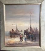 Strandgezicht met vissers boten gesigneerd, Antiek en Kunst, Ophalen