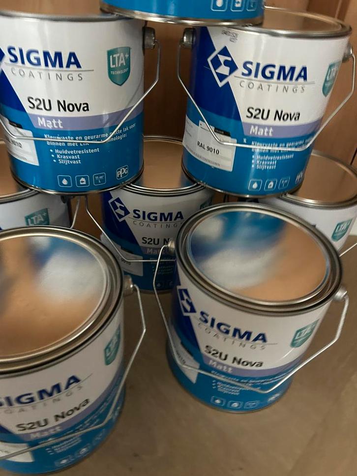 Sigma S2U Nova Matt Ral 9010, 2,5 liter blikken, Doe-het-zelf en Verbouw, Verf, Beits en Lak, Zo goed als nieuw, Lak, 5 tot 10 liter
