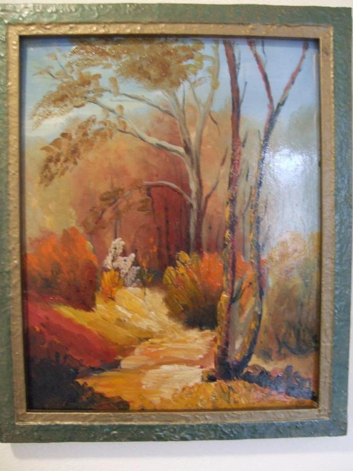 Kunstschilder P.J.Lucas, Herfst op fraai paneel 37 bij 45 cm, Antiek en Kunst, Kunst | Schilderijen | Klassiek, Ophalen of Verzenden