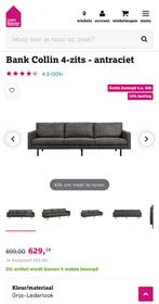 Bank Collin 4-zits - antraciet leenbakker, Huis en Inrichting, Banken | Bankstellen, Ophalen, Gebruikt, 75 tot 100 cm, 200 tot 250 cm