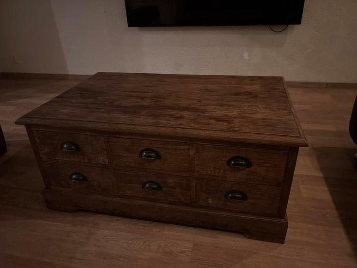 Houten salontafel met lades, Huis en Inrichting, Tafels | Salontafels, Gebruikt, Minder dan 50 cm, 100 tot 150 cm, Rechthoekig